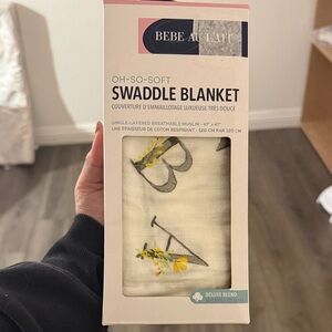 Brand New Bebe Au Lait Swaddle Blanket - White with Gray and Yellow Accents